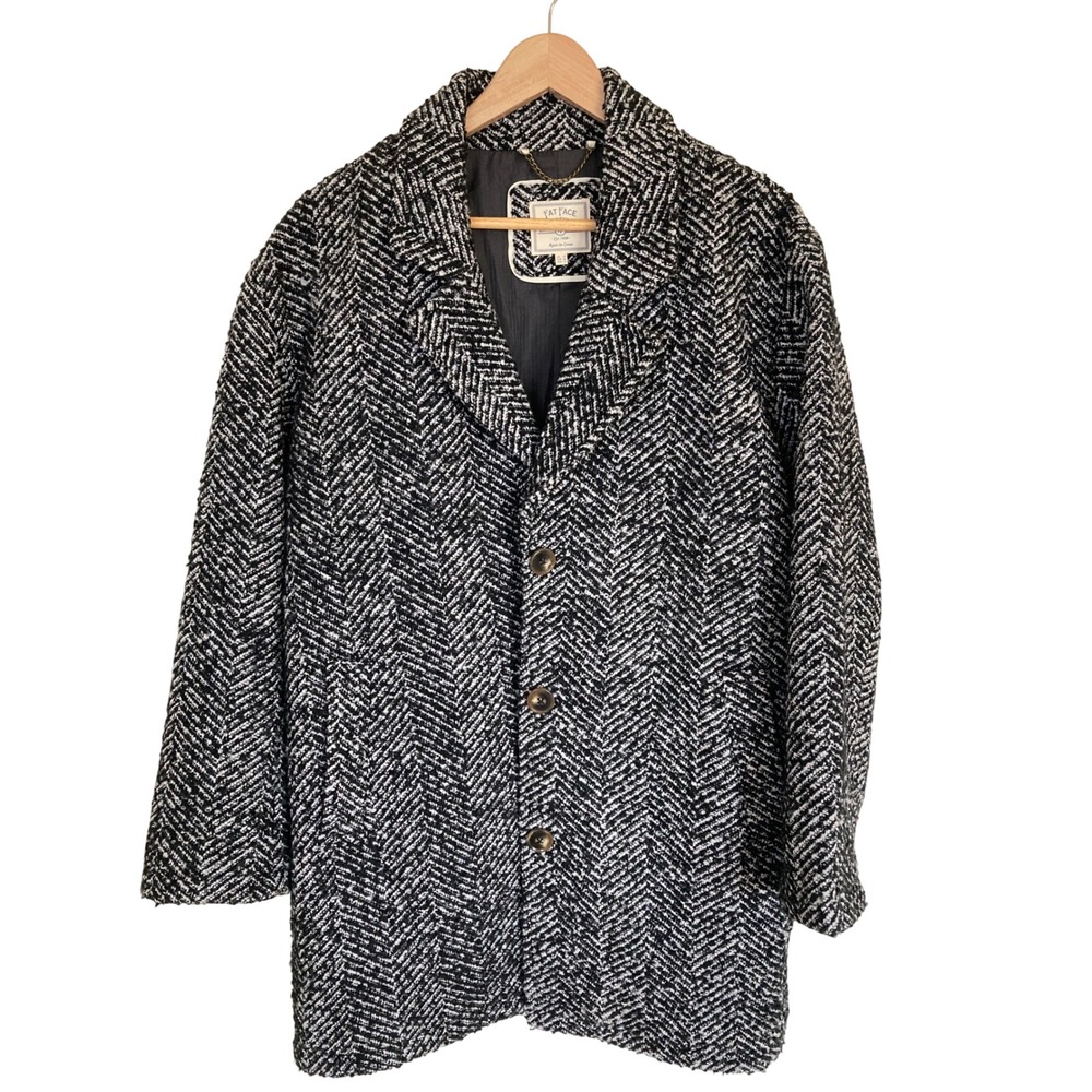 Fat Face Herringbone Wool Blend Car Coat Black White USA 10 British Designed